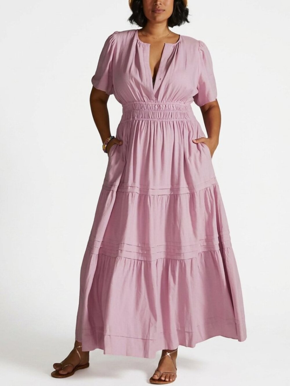 Anthropologie Linen Maxi Dress Somerset Lilac Purple Short Sleeve Size 3X